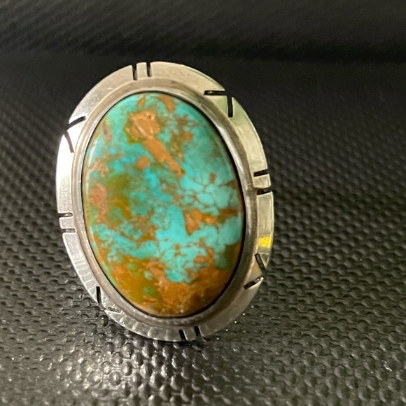 Native American High Grade Mountain Turquoise Ring Signed Sz6 almost 9g - Picture 12 of 15